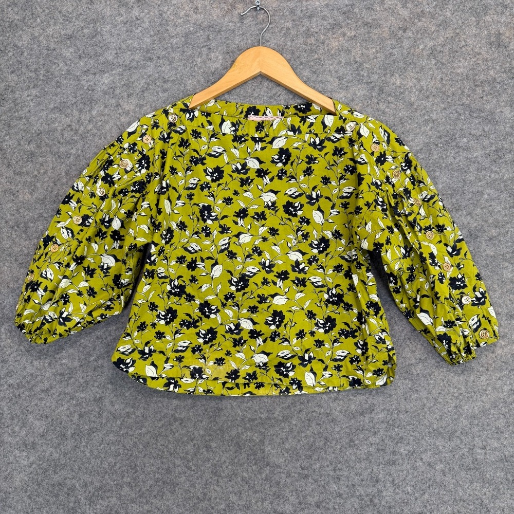 BURU Floral Cropped Button Sleeve Blouse Womens XS‎ Lime Green Silhouette